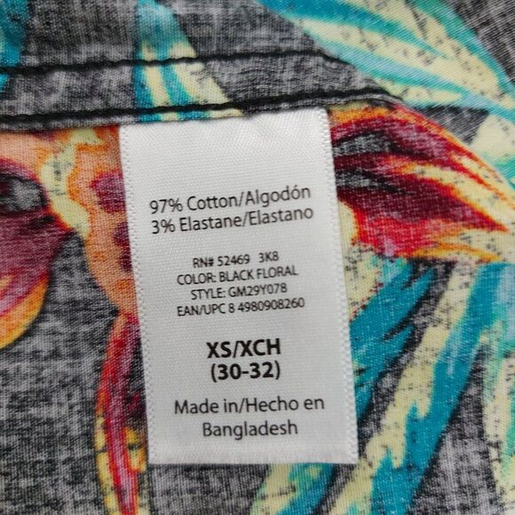 George Button Up Slim Fit Shirt Youth XS Black Green Tropical Print Short Sleeve - Picture 8 of 8